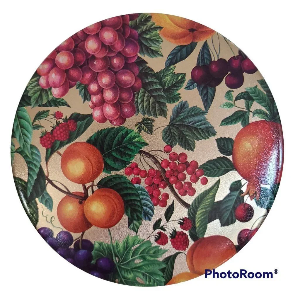 Vintage Tin Gold With Fruit And Leaves - Very Colorful - Great Condition